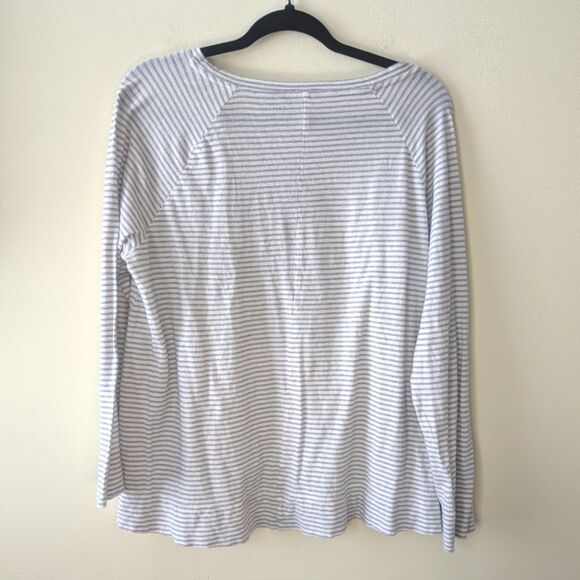 Loft Whisper White Cotton Striped Sweatshirt Tee Size Large - Picture 2 of 6